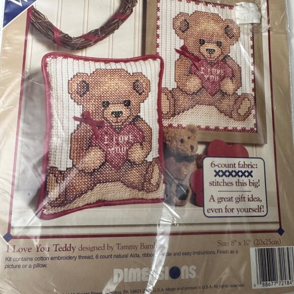 Demensions Simple Pleasures Counted Cross Stitch Kit I Love You Teddy 8x10 6-Ct - Picture 3 of 5